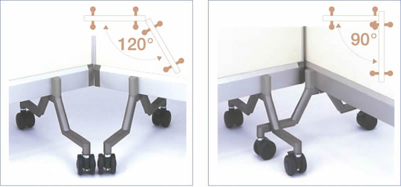 パーテーション型ホワイトボード（両面）120度で並べて配置　90度で並べて配置