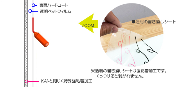 透明の書き消しシート断面図