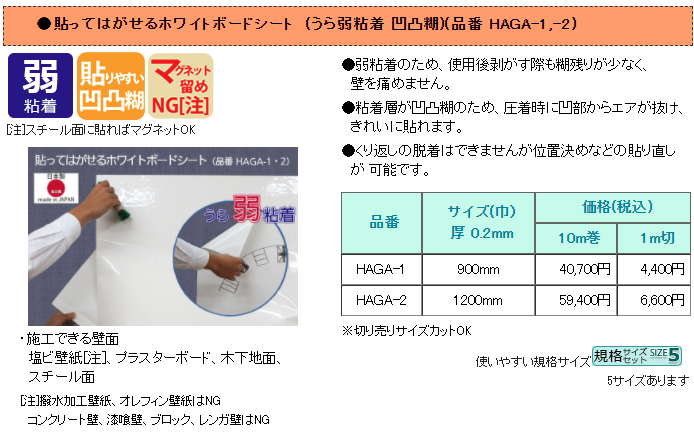 貼ってはがせるホワイトボードシート