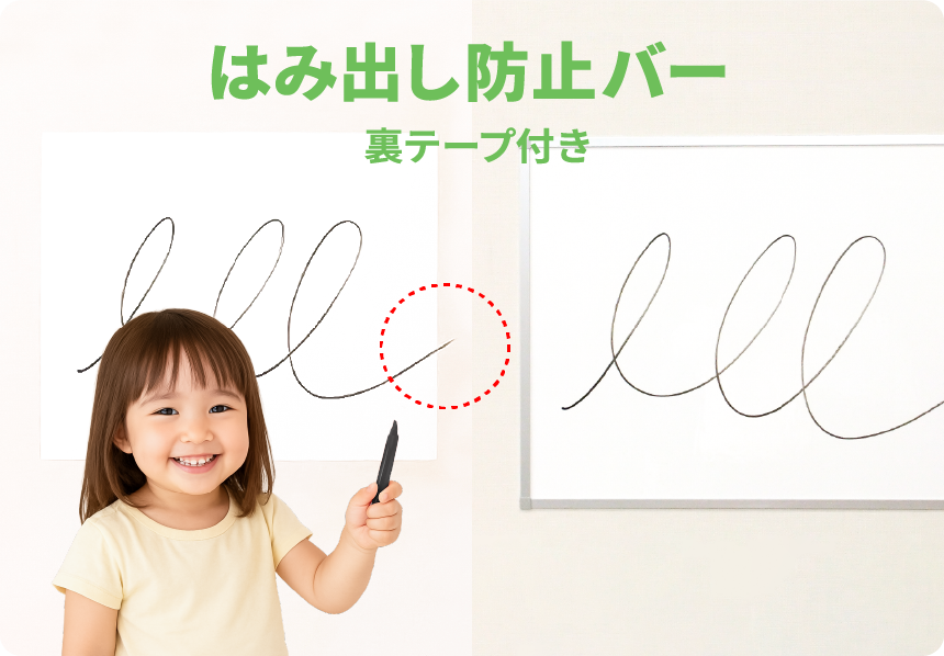ホワイトボードシート専用フレームはみ出し防止バー