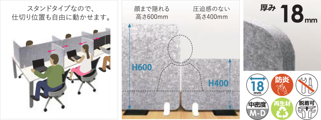 スタンドタイプなので仕切り位置も自由に動かせます